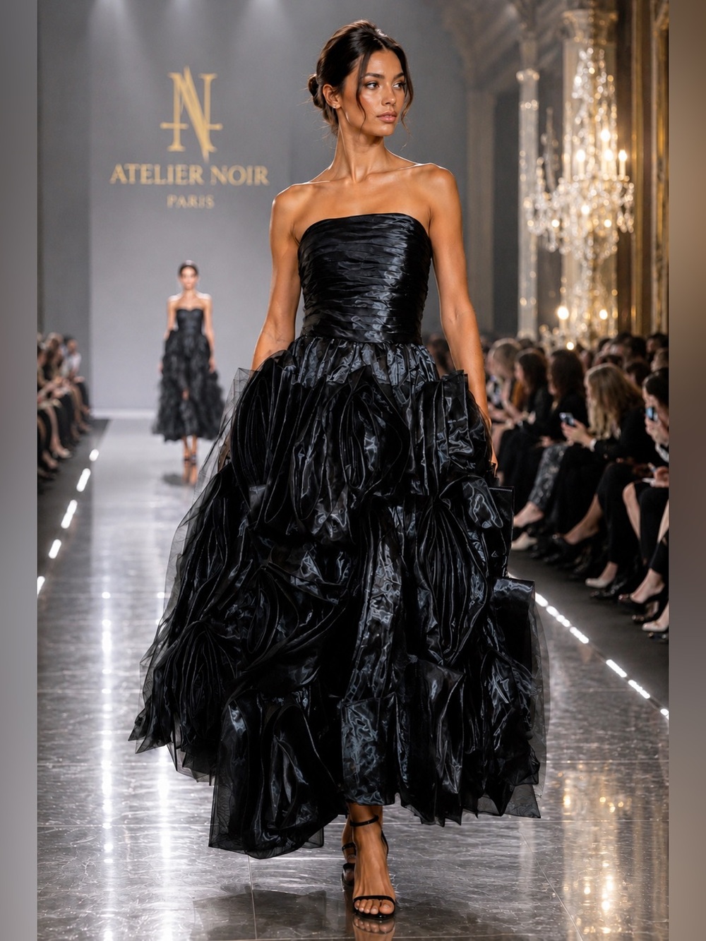 NWT Black Avant-Garde Strapless Rosette Couture Dress Size 6 & 2